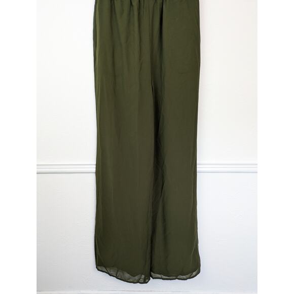 Modcloth Jumpsuit Intrigue Mastery Chiffon Wide Leg Olive Green Boho Size S - Picture 6 of 13